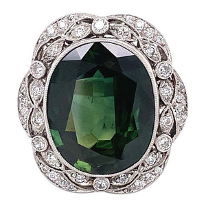 10.92 Carat Sapphire Diamond Art Deco Style Platinum Ring Estate Fine Jewelry