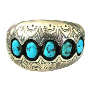 Designer P BENALLY Native American Navajo Turquoise Silver 925 Cuff Bracelet
