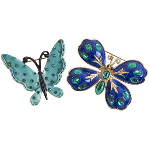 Signed HAR Blue Enamel and Turquoise Enamel Butterfly Brooch Pins
