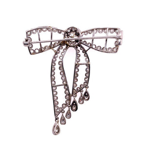 Diamond Edwardian Style Platinum Bow Brooch Pin Estate Fine Jewelry