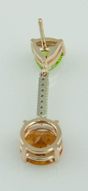 Peridot Citrine Diamond Gold Drop Earrings