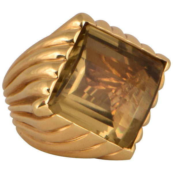 32.20 Carat Citrine Tony Duquette Solitaire Gold Ring