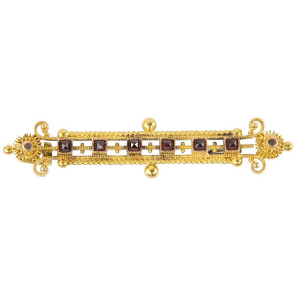 Antique Victorian Garnet Gold Bar Brooch Pin