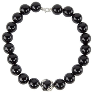 Black Onyx 20mm Beads Sterling Silver Necklace