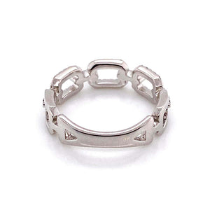 Diamond Gucci Style Link 18 Karat Gold Band Ring Estate Fine Jewelry