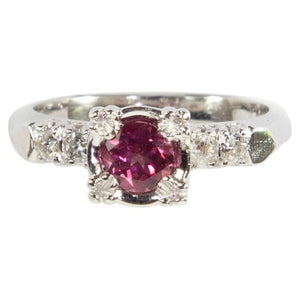 Pink Tourmaline and Diamond Platinum Solitaire Engagement Ring