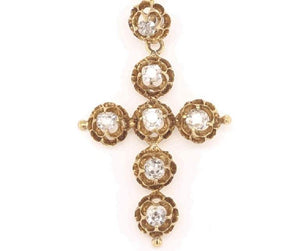 Antique Victorian 1.55 Carat Diamond Cross Gold Necklace Fine Estate Jewelry