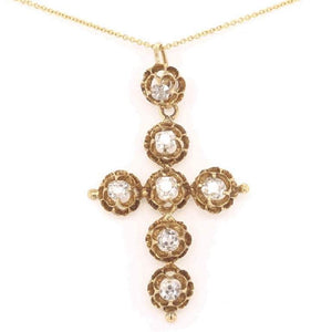Antique Victorian 1.55 Carat Diamond Cross Gold Necklace Fine Estate Jewelry