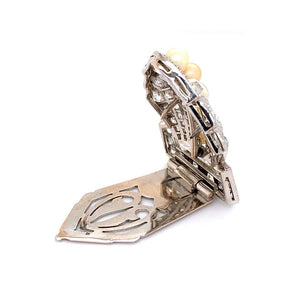 Diamond and Pearl Platinum Clip Pendant Necklace Estate Fine Jewelry