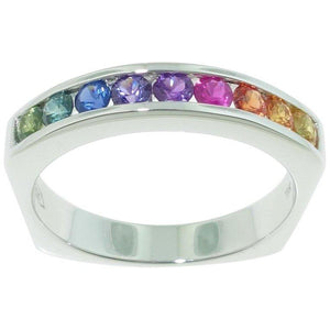 .81 Carat Multi-Color Diamond Cut Rainbow Sapphire Gold Eternity Ring