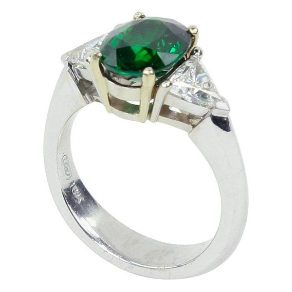 2.90 Carat Tsavorite Garnet Diamond Solitaire Gold Engagement Ring