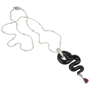 Black Jade Rubellite Diamond Gold Snake Statement Necklace