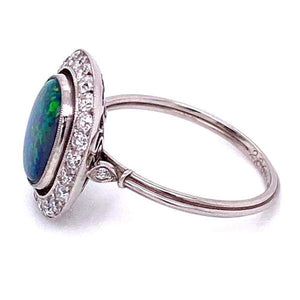 3 Carat Australian Black Opal Diamond Platinum Cocktail Ring Estate Fine Jewelry