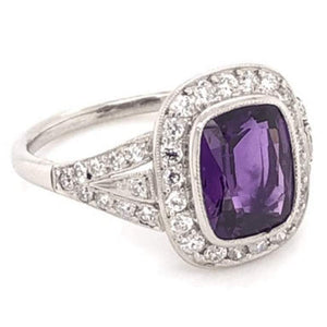 2.12 Carat Cushion Sapphire Diamond Platinum Engagement Ring Estate Fine Jewelry