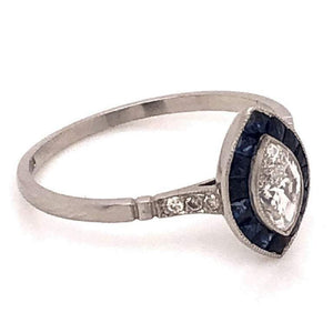 Blue Sapphire Diamond Halo Platinum Engagement Ring Estate Fine Jewelry