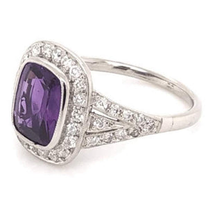 2.12 Carat Cushion Sapphire Diamond Platinum Engagement Ring Estate Fine Jewelry