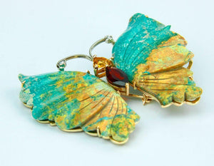 Beautiful Turquoise Gold Butterfly Statement Brooch Pin Pendant