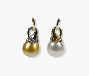 South Sea White and Golden Pearl Diamond Gold Statement Earrings