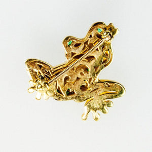 Whimsical Tsavorite Garnet Gold Frog Brooch Pin