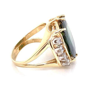 10.92 Green Sapphire and Diamond Gold Cocktail Ring Fine Estate Jewelry