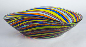 Mid Century Modern Large Spiral Swirl Venetian Art Glass Bowl Italy