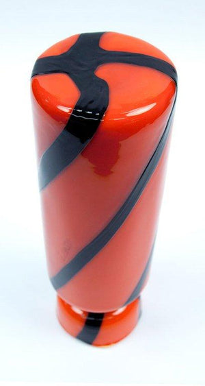 Dramatic Mid-Century Modern Murano Glass Vase Orange Deep Purple Stripes
