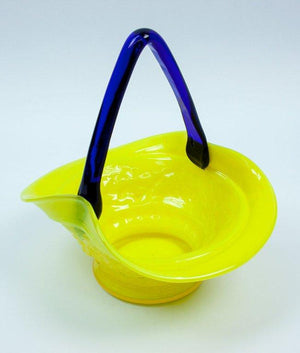 Yellow and Blue Artisan Glass Basket, circa 1950s
