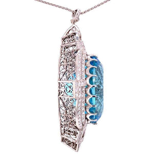 53 Carat Aquamarine and Diamond Art Deco Style Platinum Necklace