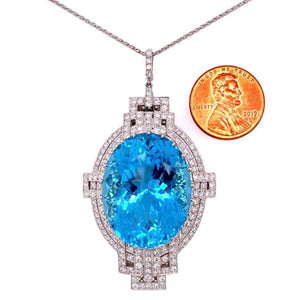 53 Carat Aquamarine and Diamond Art Deco Style Platinum Necklace