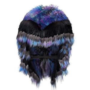 Luxurious Oversized Blue Rainbow Fox Fringe Fur Statement Stole Wrap