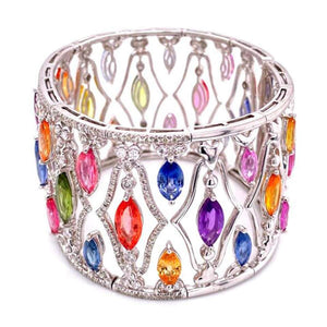 45 Carat Multi-Color Sapphire and Diamond Gold Cuff Bracelet Fine Estate Jewelry