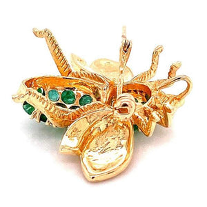 Emerald and Gold Rozental Bee Brooch Pin Pendant Estate Fine Jewelry