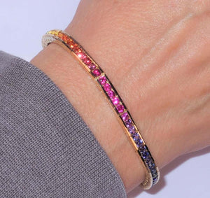 6.80 Carat Multi-Color Sapphire Statement Line Bracelet Estate Fine Jewelry