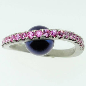 Beautiful Black Peacock Pearl and Pink Sapphire Ring