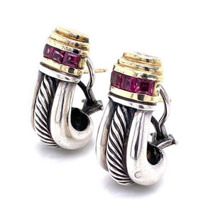 David Yurman Purple Garnet Gold and Sterling Clip Earrings Fine Estate Jewelry