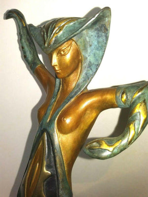Erté Signed La Jalousie Art Deco Style Bronze Nude Sculpture Medusa with Snakes