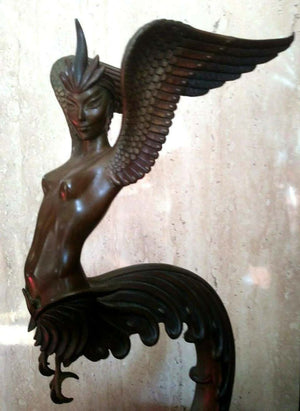 Erté Signed Art Deco Style Bronze Winged Nude Sculpture Titled Firebird