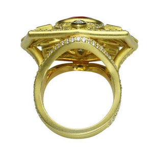 3.60 Carat Round Fire Opal and Diamond Gold Ring Estate Fine Jewelry