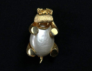 Hippopotamus Jelly Belly Pearl Belly Gold Plate Hippo Brooch Pin Estate Find