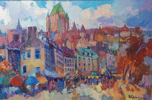 ‘Chateau Frontenac’ Quebec Oil on Board Contemporary Painting by Bedros Aslanian