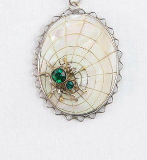 Estate Sterling Silver Spider on Web Pendant Necklace signed H.W LTD Circa 1940s