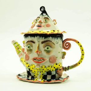 Rare Large Figural Porcelain Teapot on Attached Plate by Irina Zaytceva
