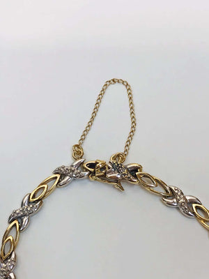 XO Yellow and White Gold Diamond Tennis Bracelet Estate Fine Jewelry