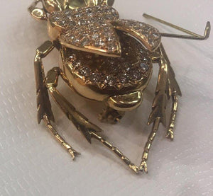 Antique Lucky Scarab Diamond 18 Karat Gold Beetle Brooch Pin Estate Fine Jewelry
