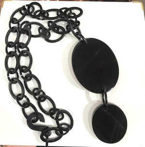 Vintage Lucite Black Cat Pendants on Black Link Necklace Estate Find