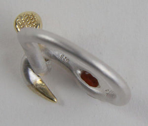 Vintage Garnet Screw Ring 14K Gold Accents Sterling Silver Estate Fine Jewelry