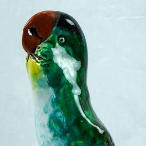 Art Deco Glazed Pottery Statuette Macaw Parrot, France
