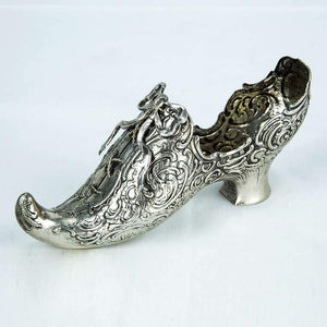 Large Silver Repouse Antique Shoe Slipper
