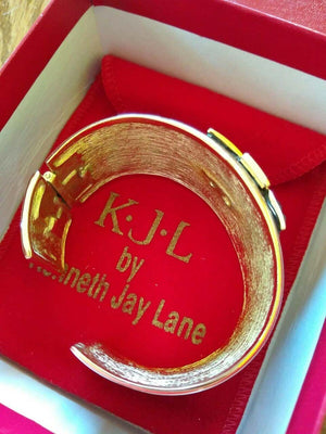 Kenneth Jay Lane KJL Jeweled Black Enamel Maltese Cross Runway Cuff Bracelet