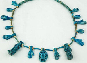 Antique Blue Glaze Faience Amulet Estate Necklace